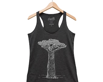 Baobab Tank Top, Women's Tank Top, Tree Tank Top, Fashion Graphic Tee, Triblend Racerback Tank Top, Hand Screen Print, Gift for Women