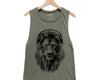 Lion Tank Top, Women's Flowy Scoop Muscle Tank, Muscle Tee, Cute Animal Shirt, Gift Idea, Summer Shirt, Black Shirt, White Tank, Funny