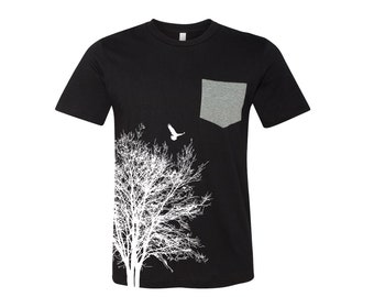 Tree T-shirt, Men's T-shirt, Unisex T-shirt, Screen Print, Crew Neck, 100% Cotton, Tree Shirt, Pocket T-shirt, Short Sleeve, Nature Shirt