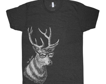 Deer T-shirt, Men's Graphic Tee, Unisex T-shirt, Screen Print, Tri-Blend Short Sleeve, Funny T-shirt, Funny Animal T-shirt, Crew Neck Shirt