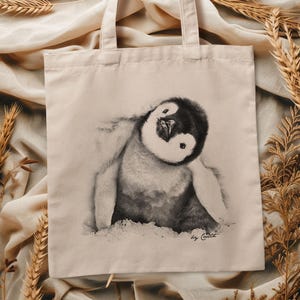 Penguin tote bag, cute bag, grocery bag, reusable bag, market bag, cotton bag, beach bag, Christmas gift, Birthday gift, screen print