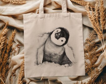 Penguin tote bag, cute bag, grocery bag, reusable bag, market bag, cotton bag, beach bag, Christmas gift, Birthday gift, screen print