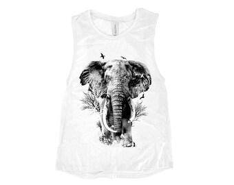 Elephant Tank - Muscle Tee - Muscle Tank - Shirt for Women - Summer Shirt - Vacay Shirt - Gift for Women - Tank Top for Women - Animal Shirt