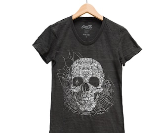 Skull Shirt, Womens Junior Tshirt, Halloween Tshirt, Screen Print T-shirt, Graphic Tee, Shirt Sleeve T-shirt, Halloween Costume, Party Shirt