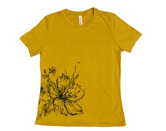 Flower Shirt, Womens Tshirt, Nature Shirt, Summer Shirt, Screenprint Shirt, Camping Shirt, Birthday Gift, Graphic Tee
