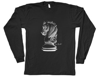 Chess Tshirt, Unisex T-shirt, Mens Tshirt, Knight Tshirt, Long Sleeve T-shirt, Graphic Tee, Screen Print, Crew Neck