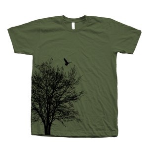 Tree T shirt, Unisex T-shirt, Men's T-shirt, Nature Shirt, Green T-shirt, Nature T-shirt, Bird T-shirt, 100% Cotton, Graphics, Summer Shirt Olive