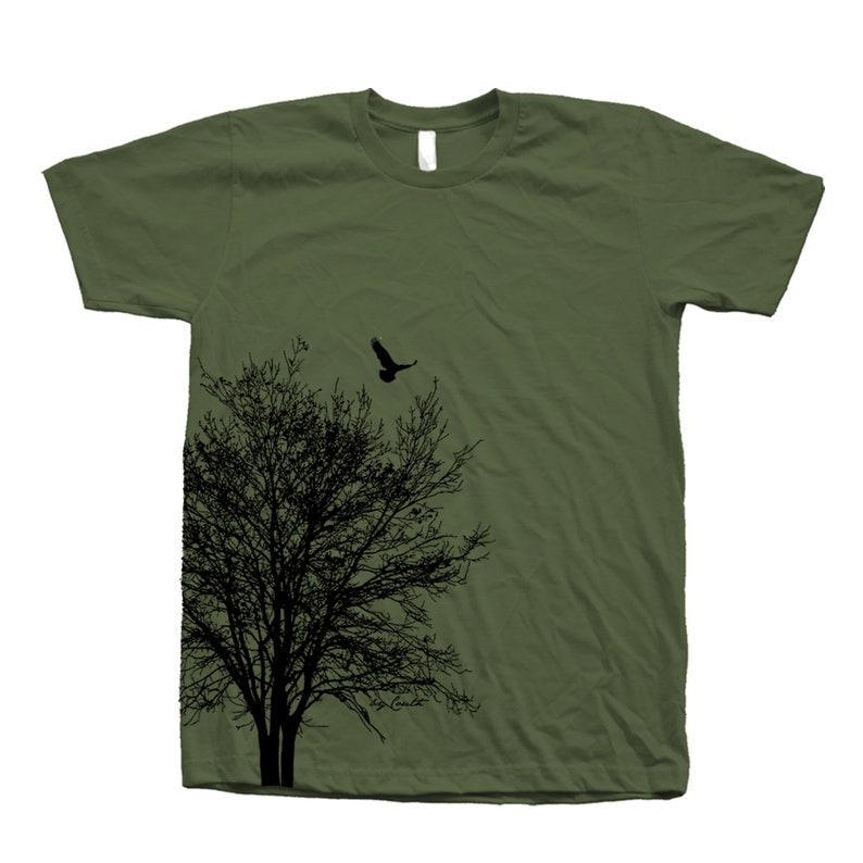 Tree T shirt, Unisex T-shirt, Men's T-shirt, Nature Shirt, Green T-shirt, Nature T-shirt, Bird T-shirt, 100% Cotton, Graphics, Summer Shirt Olive