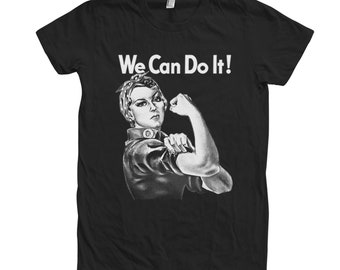 Rosie the Riveter Junior T-shirt, Women's Tshirt, We Can Do it Shirt, Custom Hand Screen Print, Crew Neck Tshirt, Gift for Women