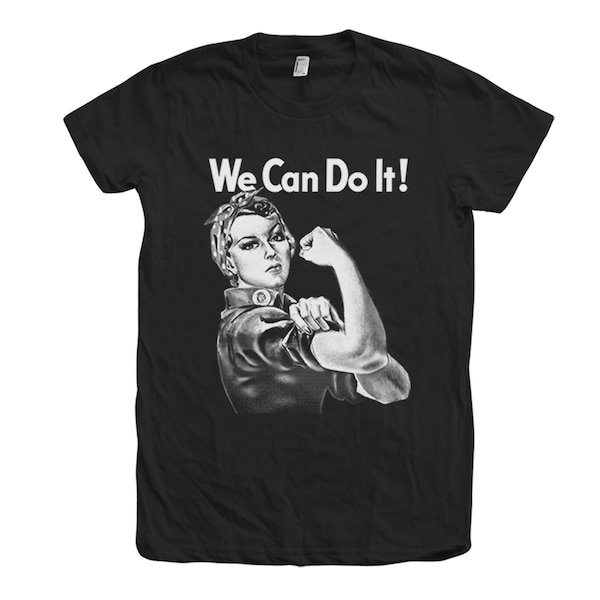 Rosie the Riveter Junior T-shirt, Women's Tshirt, We Can Do it Shirt, Custom Hand Screen Print, Crew Neck Tshirt, Gift for Women