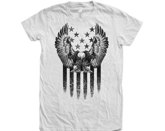 Women Junior Tshirt US Flag American Eagle Custom Hand Screen Print Crew Neck Tshirt Available: S, M, L, Xl, 2Xl