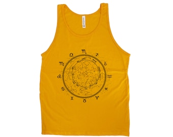 Tank Top for Men, Zodiac Signs, Zodiac Tank Top, Racerback Tank Top, Hand Screen Print, Zodiac Shirt, Summer Tank , Black Shirt, Star Shirt