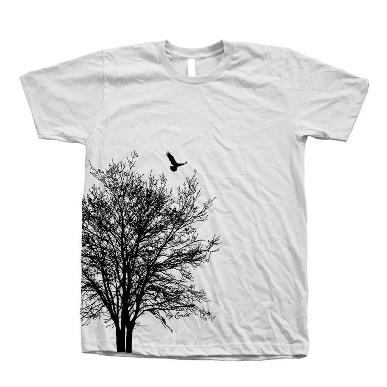Tree T shirt, Unisex T-shirt, Men's T-shirt, Nature Shirt, Green T-shirt, Nature T-shirt, Bird T-shirt, 100% Cotton, Graphics, Summer Shirt White