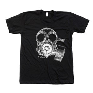 Mens Shirt, Unisex Tshirt, Vintage Gas Mask, Crew Neck Tshirt, Steampunk, Funny Shirt, Military Shirt, Birthday Gift, Graphic Tee Black