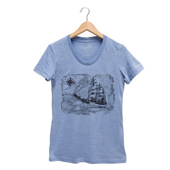 Sailing Ship Graphic Tee: California Hand Pressed Tri-Blend Shirt