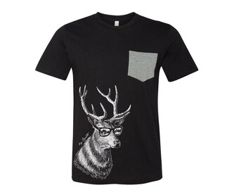 Deer T-shirt, Men's T-shirt, Unisex T-shirt, Screen Print, Crew Neck, 100% Cotton, Animal Shirt, Pocket T-shirt, Short Sleeve, Nature Shirt