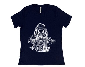 Tiger Shirt, Womens Tshirt, Cat Shirt, Summer Shirt, Screenprint Shirt, Animal Shirt, Birthday Gift, Graphic Tee