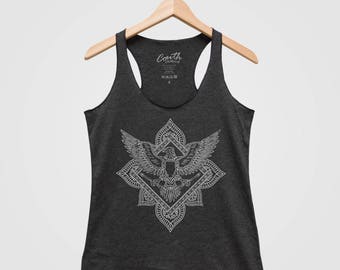 Bird Paisley Women Tank Top Triblend Racerback Tank Top Hand Screen Printed