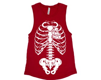 Skeleton Halloween Shirt, Muscle Tank Top, Women Tank Top, Halloween Costume Shirt, Black Tank Top, Gothic, Funny Shirt, Halloween Tank