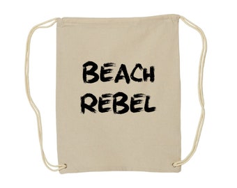Beach Rebel Drawstring Backpack, Back to School Gift Bag, Yoga Bag, Gift for Yoga Lover, Flower Bag, Cute Backpack, Gift for Girl