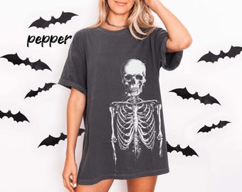 Comfort Colors Skeleton T-Shirt: Hand Screen Printed Gothic Halloween Tee