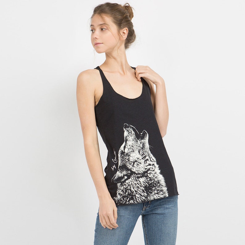 Wolf Tank Top for Women Animal Shirt Gift for Her Summer Racerback Tank Top Cute Screenprint Top for Girl Birthday Graphic Tee image 1