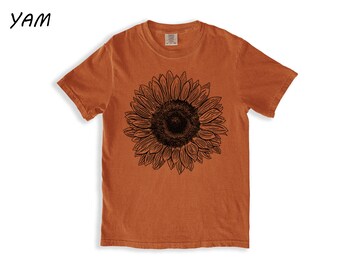 Hand Screen Printed Sunflower Shirt: Garment-Dyed Floral Tee