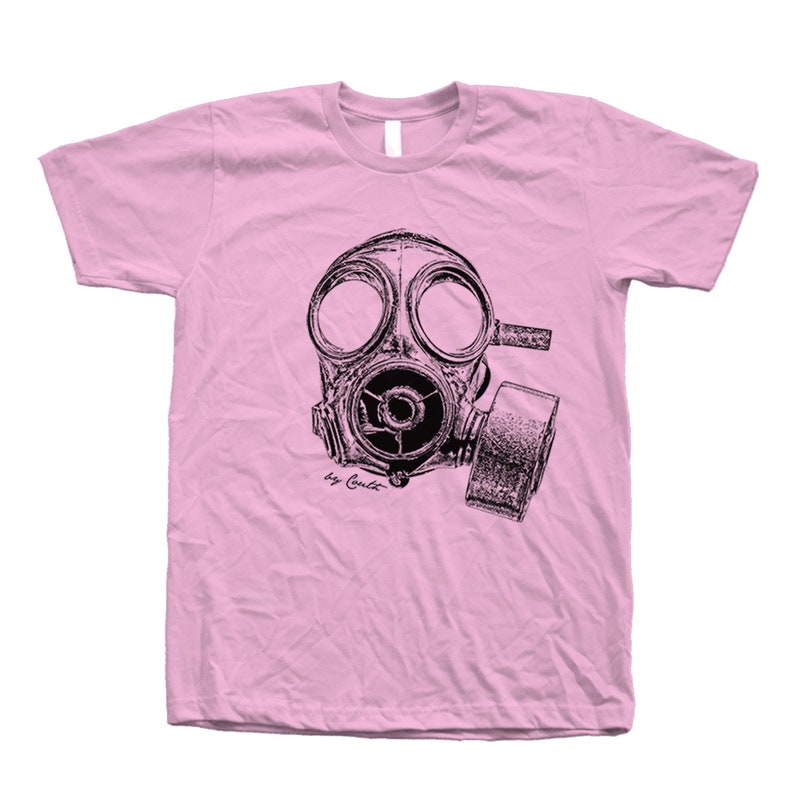 Mens Shirt, Unisex Tshirt, Vintage Gas Mask, Crew Neck Tshirt, Steampunk, Funny Shirt, Military Shirt, Birthday Gift, Graphic Tee Pink