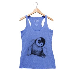 Penguin Tank Top, Women's Tank Top, Cute Animal Print, Baby Emperor Penguin, Triblend Racerback Tank Top, Hand Screen Print Royal