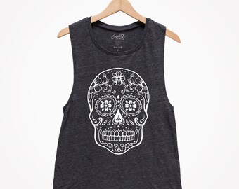 Sugar Skull Halloween Shirt, Muscle Tank Top, Women Tank Top, Halloween Costume Shirt, Black Tank Top, Gothic, Funny Shirt, Graphic Tee