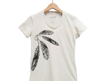 Womens Junior Shirt, Feather Shirt, Summer Tshirt, Short Sleeve Shirt, Graphic Tee, Cute Shirt, Birthday Gift, Nature Shirt, Bird Shirt