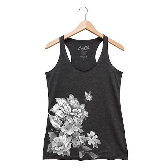 Floral California Dark Grey Racerback Tank (Black Design) Floral California Dark Grey Racerback Tank (Black Design)