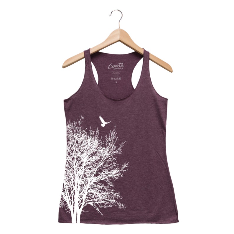 Tree Shirt, Nature Shirt, Tree Tank Top, Racerback Tank Top, Summer Shirt, Camping Shirt, Bird Shirt, Black Tank Top, Graphic Tee Maroon