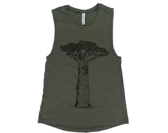 Women Tank Top, Baobab Tree Shirt, Muscle Tee, Tree Shirt, Summer Shirt, Vacay Shirt, Gift for Women, Tank Top for Women, Nature Shirt