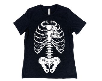 Halloween Shirt, Womens Tshirt, Skeleton Shirt, Summer Shirt, Screenprint Shirt, Gothic Shirt, Birthday Gift, Graphic Tee