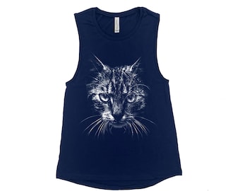Cat Tank - Muscle Tee - Muscle Tank - Womens Shirt - Summer Shirt - Vacay Shirt - Gift for Women - Tank Top for Women - Animal Print Shirt