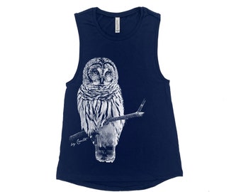 Womens clothing tank top for women owl muscle tee animal graphic shirt bird print top gift for mom nature workout yoga gifts beach party