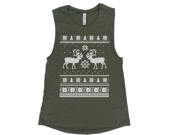 Christmas Tank Top for Women Muscle Tee Ugly Sweater Shirt Gift for Her Funny Shirt Summer Shirt Tank Top Gift for Friend Birthday