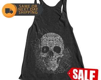 Halloween Tank Top, Women's Skull Tank Top, Spider Tank Top, Gothic Tank Top, Graphic Tee, Black Tank Top, Red Tank Top, Skeleton Tank Top