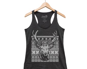 Christmas Shirt for Women Deer Tank Top Gift for Women Ugly Sweater Funny Shirt Christmas Gift for Her Animal Tank Top for Girl