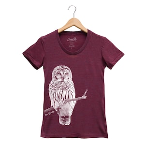 Owl Shirt, Womens Junior Tshirt, Bird Shirt, Summer Shirt, Screenprint Shirt, Animal Shirt, Birthday Gift, Graphic Tee