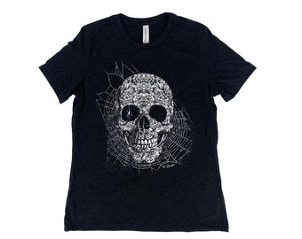 Halloween Shirt, Womens Tshirt, Skull Shirt, Goth Shirt, Screenprint Shirt, Skeleton Shirt, Birthday Gift, Graphic Tee
