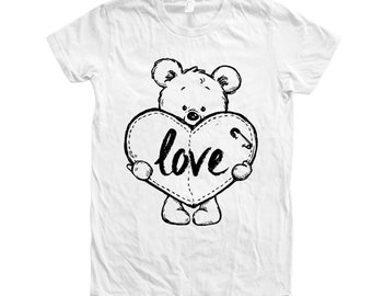 Womens Junior T-shirt, Teddy Bear Tshirt, Bear Shirt, Crew Neck, Graphic Tee, Blue Tshirt, Gifr for Women, Animal Tshirt, Nature Tshirt