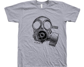 Mens Shirt, Unisex Tshirt, Vintage Gas Mask, Crew Neck Tshirt, Steampunk, Funny Shirt, Military Shirt, Birthday Gift, Graphic Tee