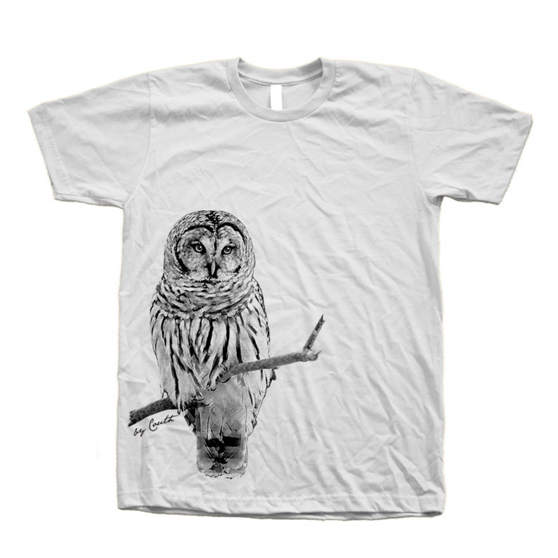 Owl Shirt, Mens Tshirt, Crew Neck, Bird T-shirt, Cute T-shirt, Short Sleeve Tshirt, Grey T-shirt, Dad, Animal Shirt, Nature Shirt image 8