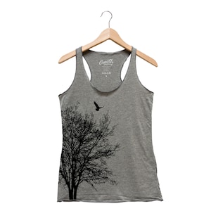 Tree Shirt, Nature Shirt, Tree Tank Top, Racerback Tank Top, Summer Shirt, Camping Shirt, Bird Shirt, Black Tank Top, Graphic Tee image 9