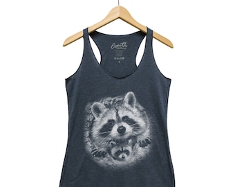Raccoon Tank Top, Women Tshirt, Animal Shirt, Summer Shirt, Cute Shirt, Nature Shirt, Birthday Gift, Graphic Tee, Funny Shirt