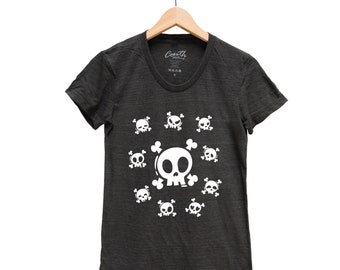Skull Shirt, Womens Junior Tshirt, Halloween Tshirt, Screen Print T-shirt, Graphic Tee, Shirt Sleeve T-shirt, Halloween Costume, Party Shirt