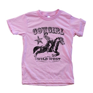 T-shirt cowgirl kinderen, shirt voor meisje, shirt voor meisje, shirt voor meisje, peutershirt, ronde hals, katoenen T-shirt, grafisch T-shirt, T-shirt paard, cadeau voor meisje