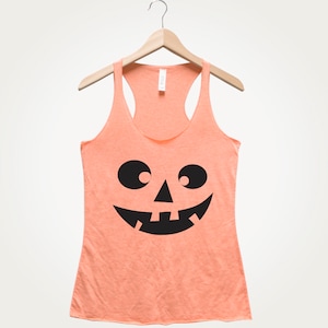 Halloween Racerback Tank - Jack O&#39; Lantern - Women&#39;s Halloween Shirt - Halloween Costume - Orange Tank Top - Pumpkin Face - Funny Shirt